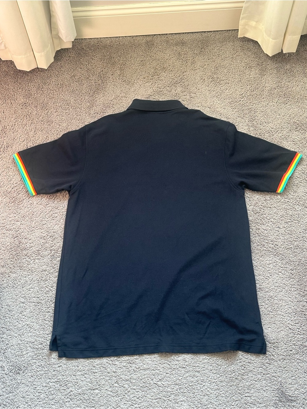 Psycho Bunny Navy Polo with Red Logo and Rainbow Sleeve Trim - Picture 9 of 10